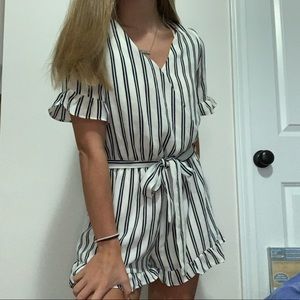 Black and White Striped Romper